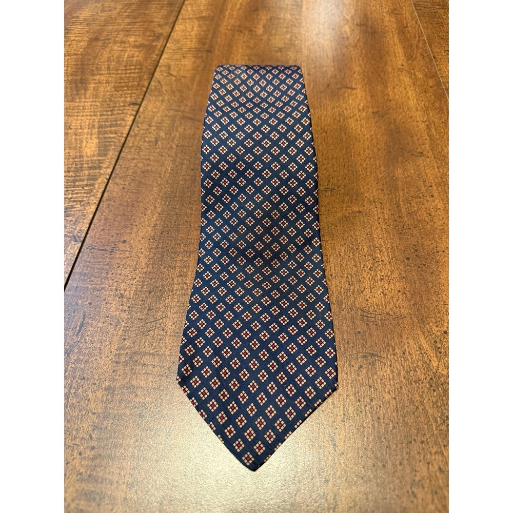 Vintage Brooks Brothers Makers All Silk Tie Navy Geometric Printed England